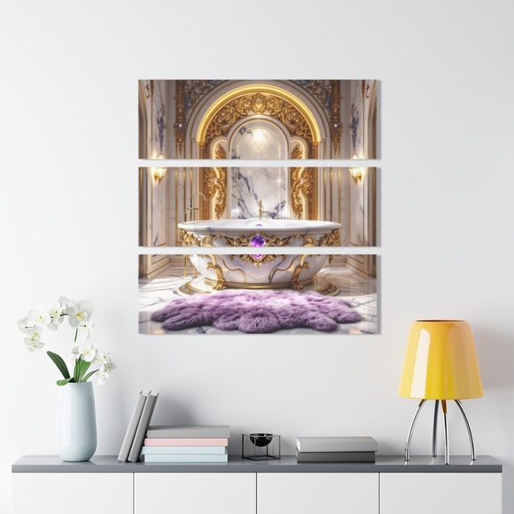 Luxurious Royal Bathroom Triptych Acrylic Print — Gold Marble Bathtub Wall Art - Picture 4 of 4